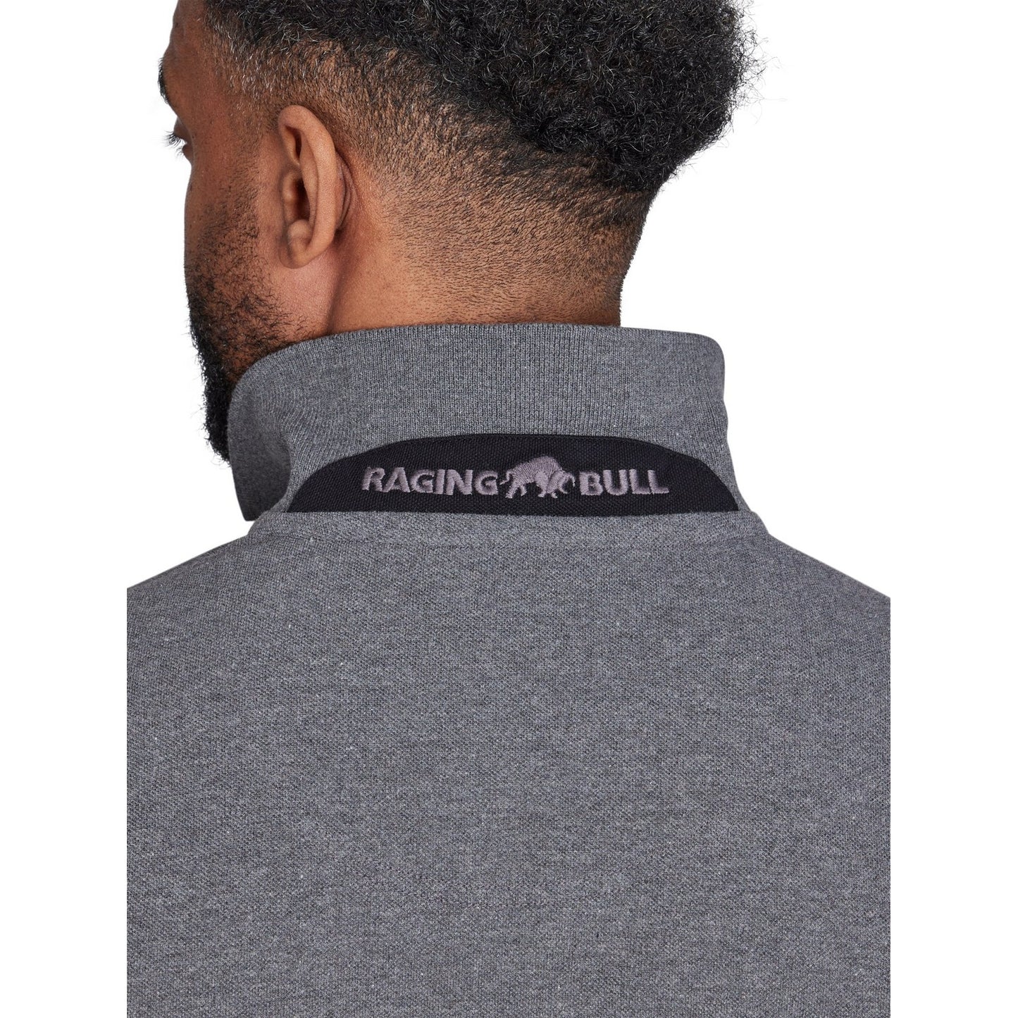 Charcoal - Side - Raging Bull Mens Classic Patch Pique Long-Sleeved Polo Shirt