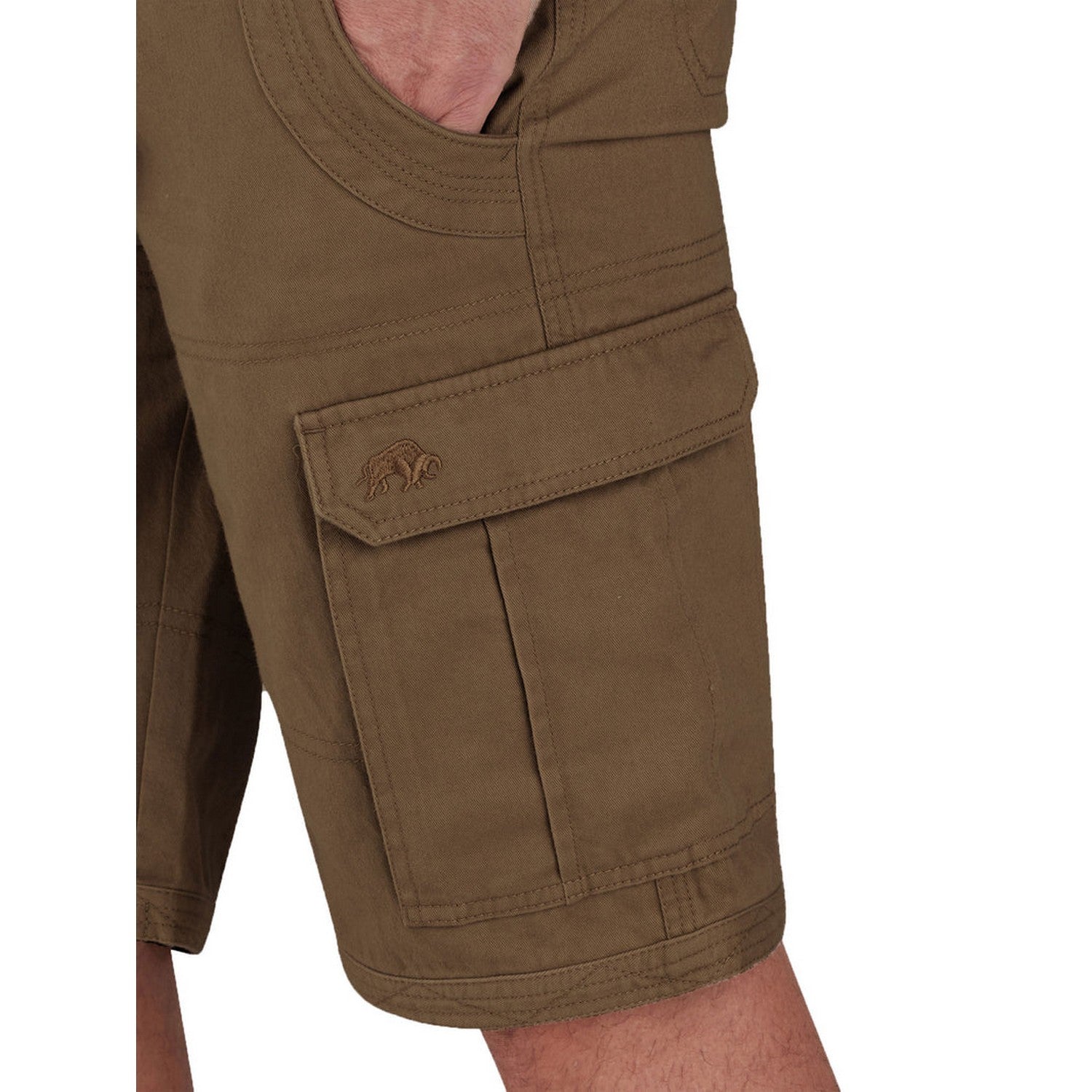 Brown - Side - Raging Bull Mens Plain Cargo Shorts