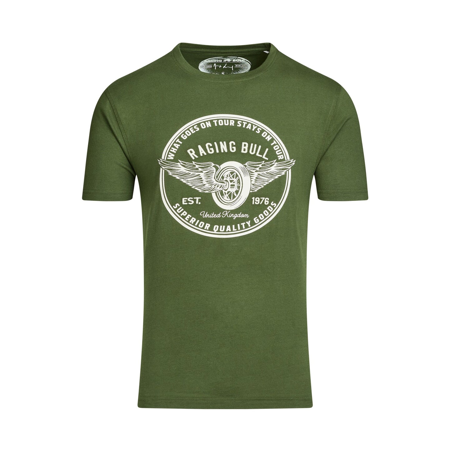 Olive - Front - Raging Bull Mens On Tour Wheel T-Shirt