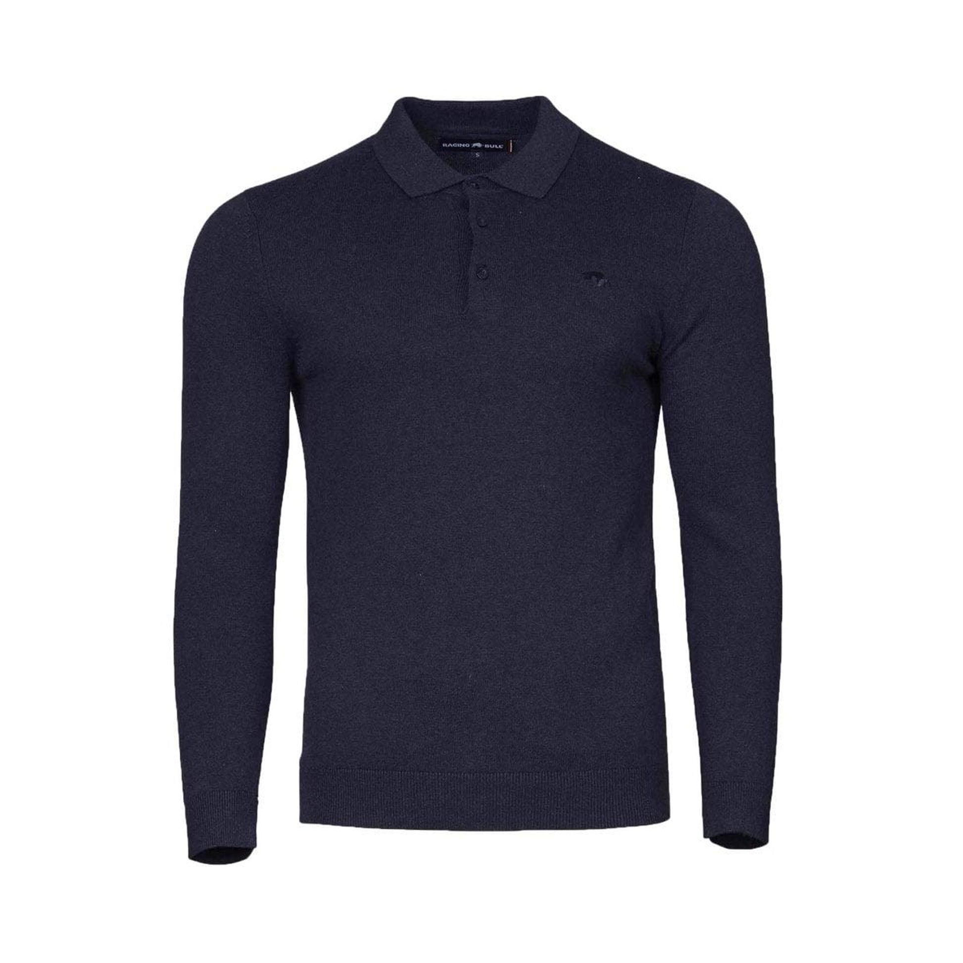 Navy - Front - Raging Bull Mens Knitted Long-Sleeved Polo Shirt