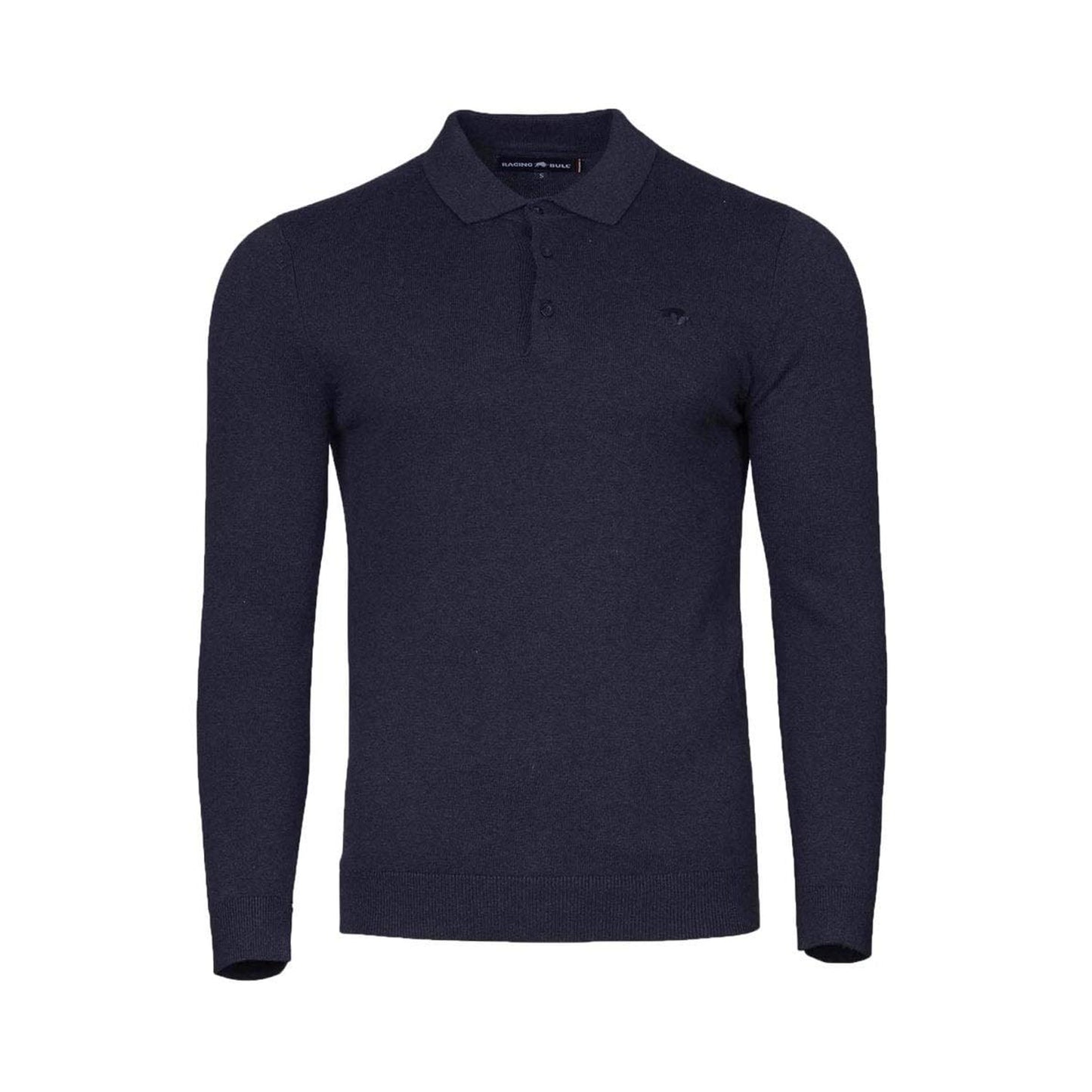 Navy - Front - Raging Bull Mens Knitted Long-Sleeved Polo Shirt