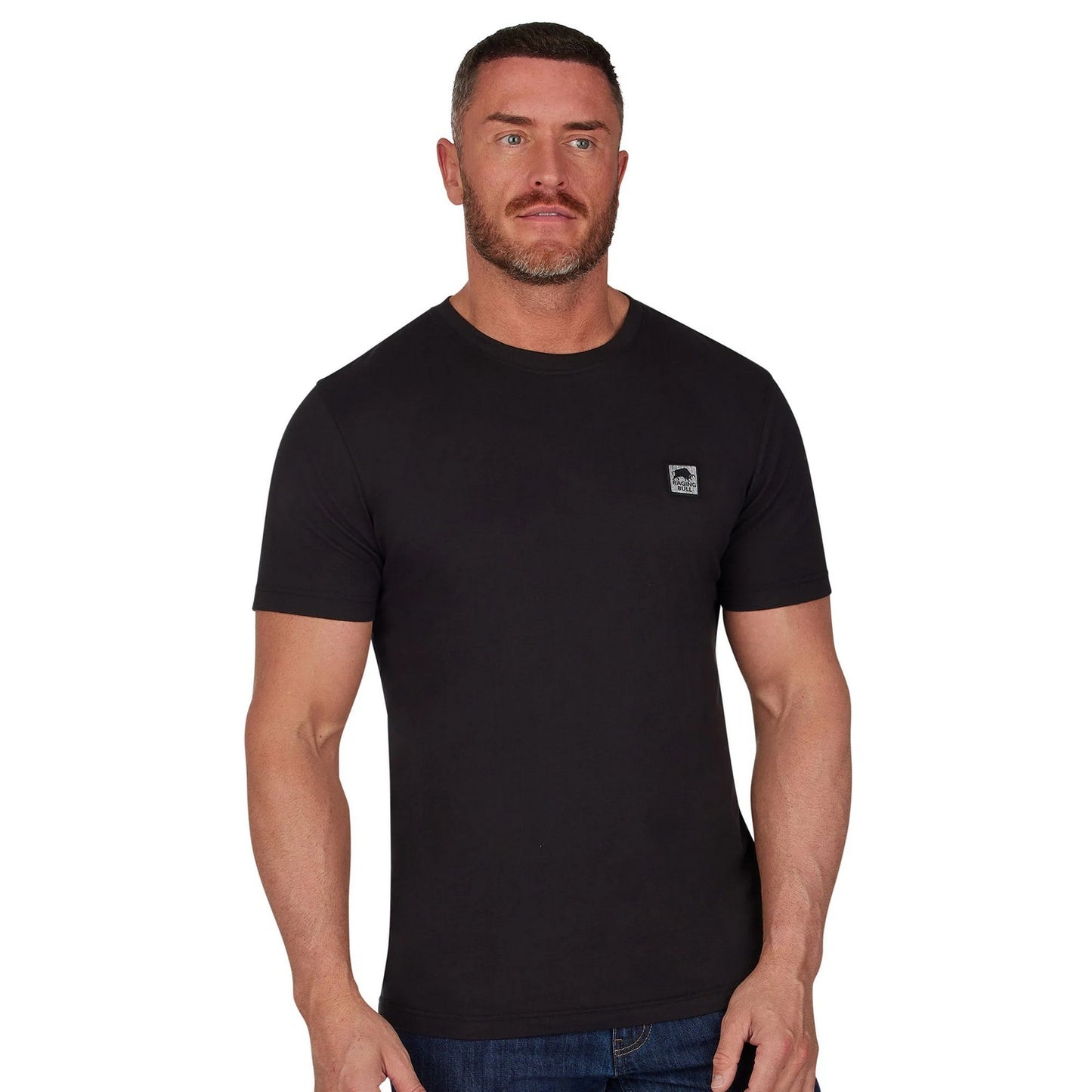 Black - Front - Raging Bull Mens Woven Patch T-Shirt