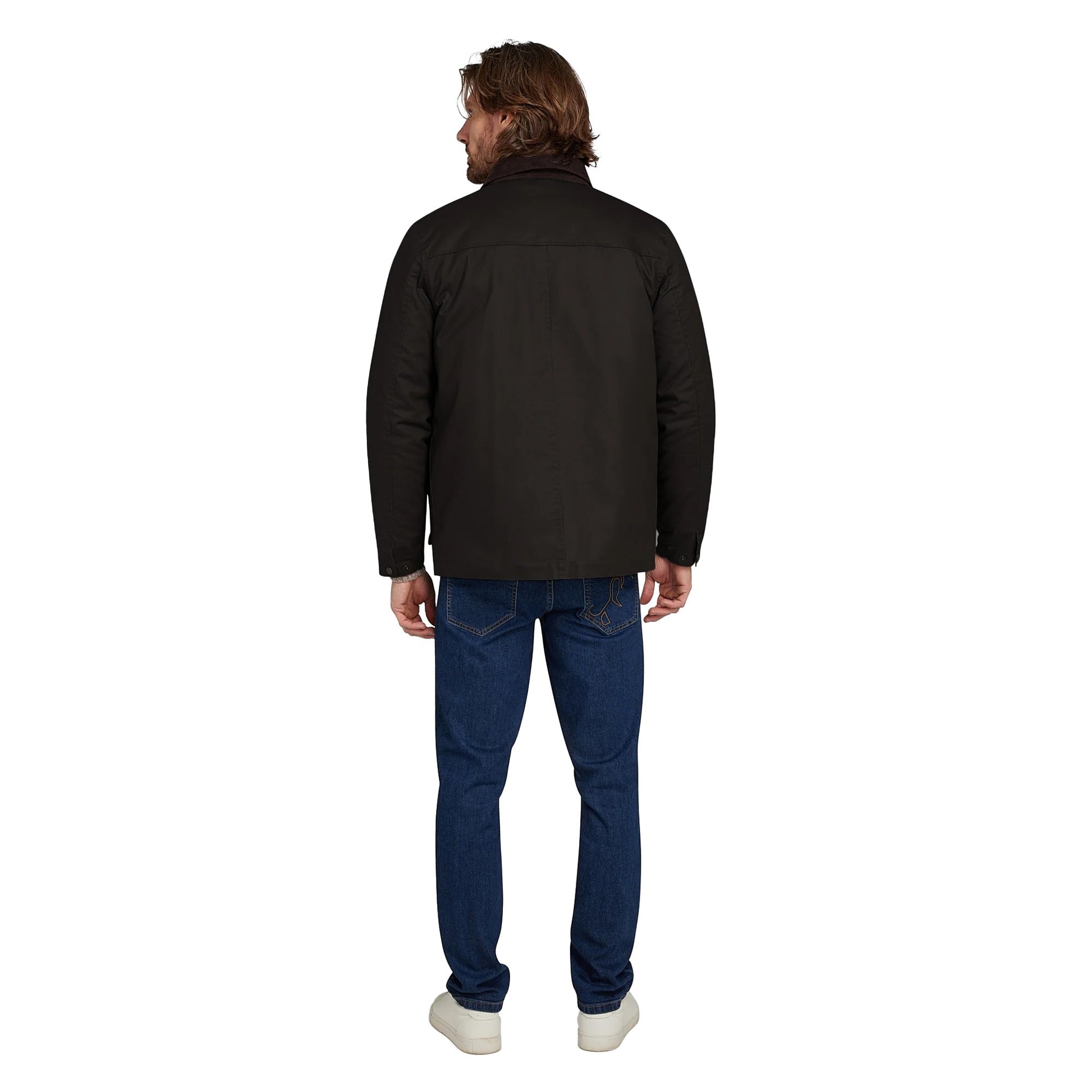 Brown - Back - Raging Bull Mens Wax Effect Cord Collar Jacket