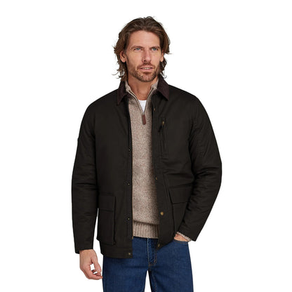 Brown - Side - Raging Bull Mens Wax Effect Cord Collar Jacket