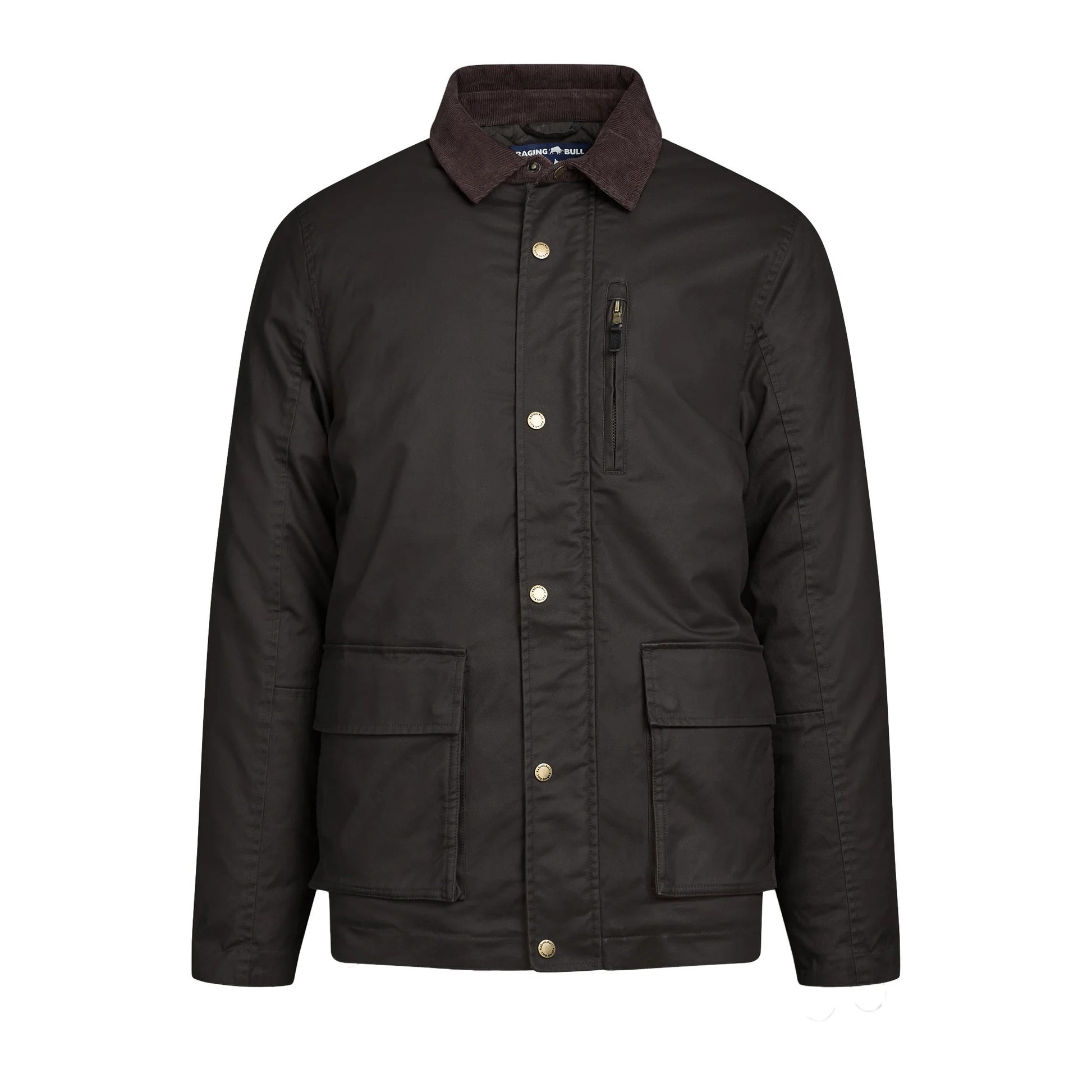 Brown - Front - Raging Bull Mens Wax Effect Cord Collar Jacket