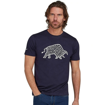 Navy - Side - Raging Bull Mens Word Bull Outline T-Shirt