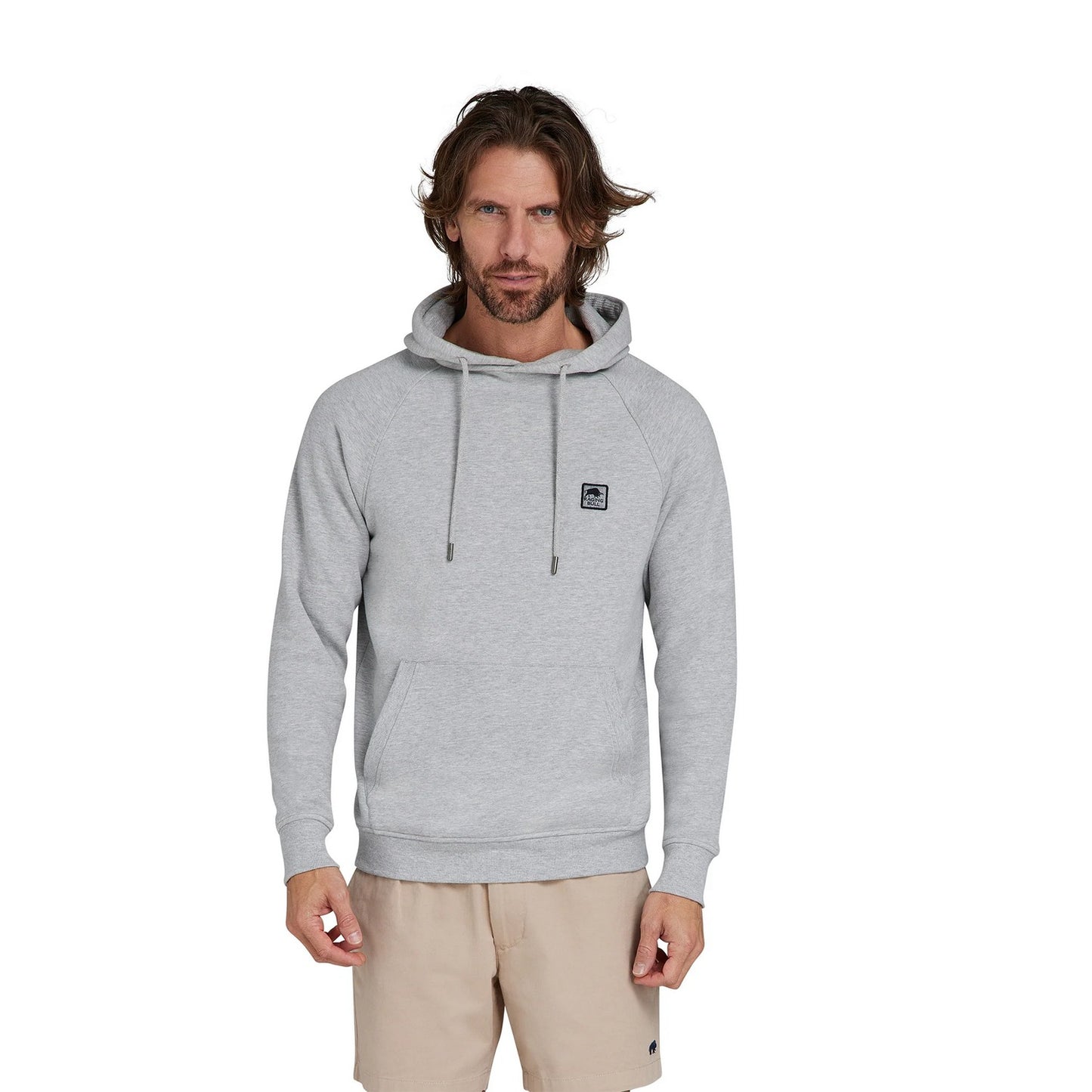 Grey Marl - Back - Raging Bull Mens Classic Pull Over Woven Patch Hoodie