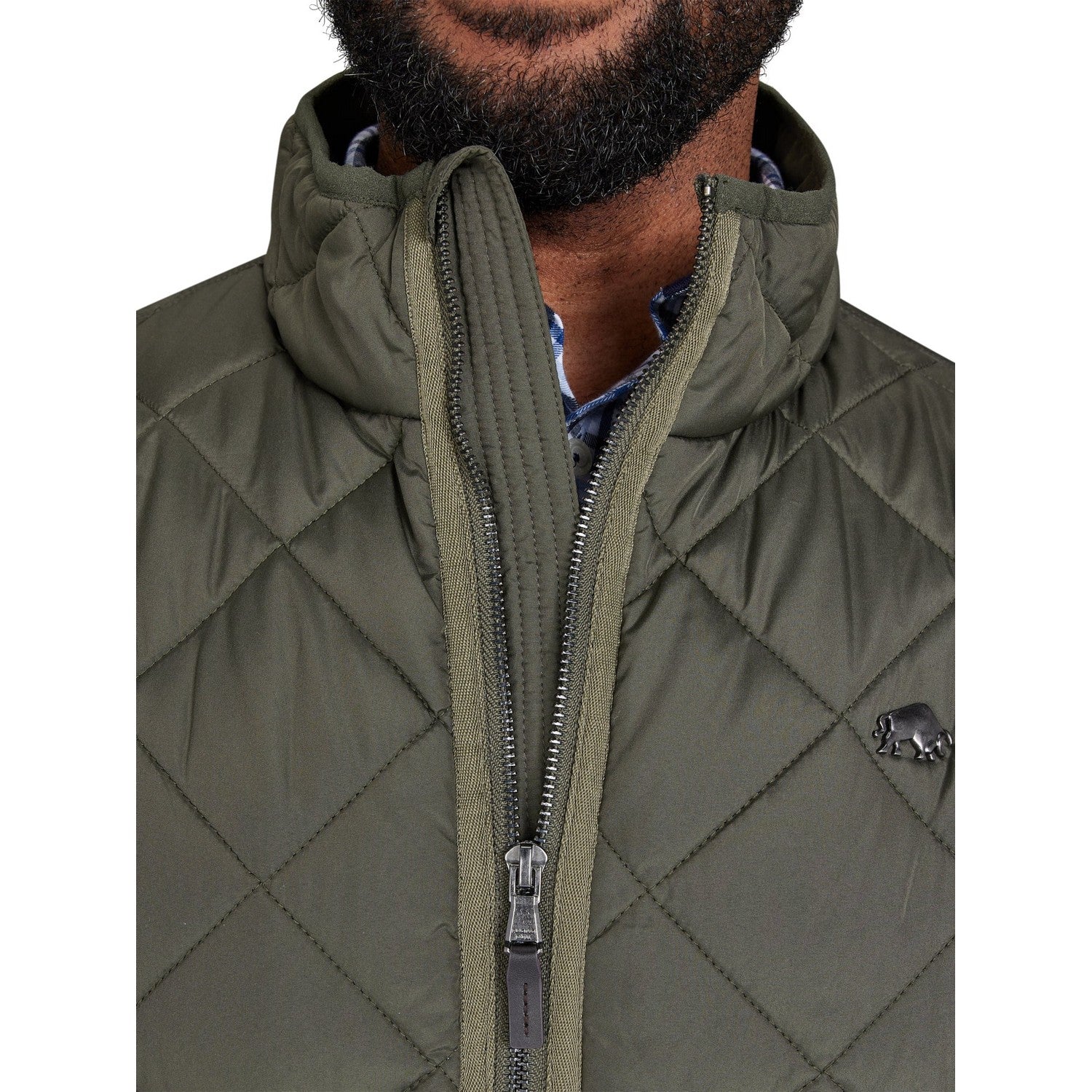 Khaki Green - Side - Raging Bull Mens Quilted Patch Pocket Gilet