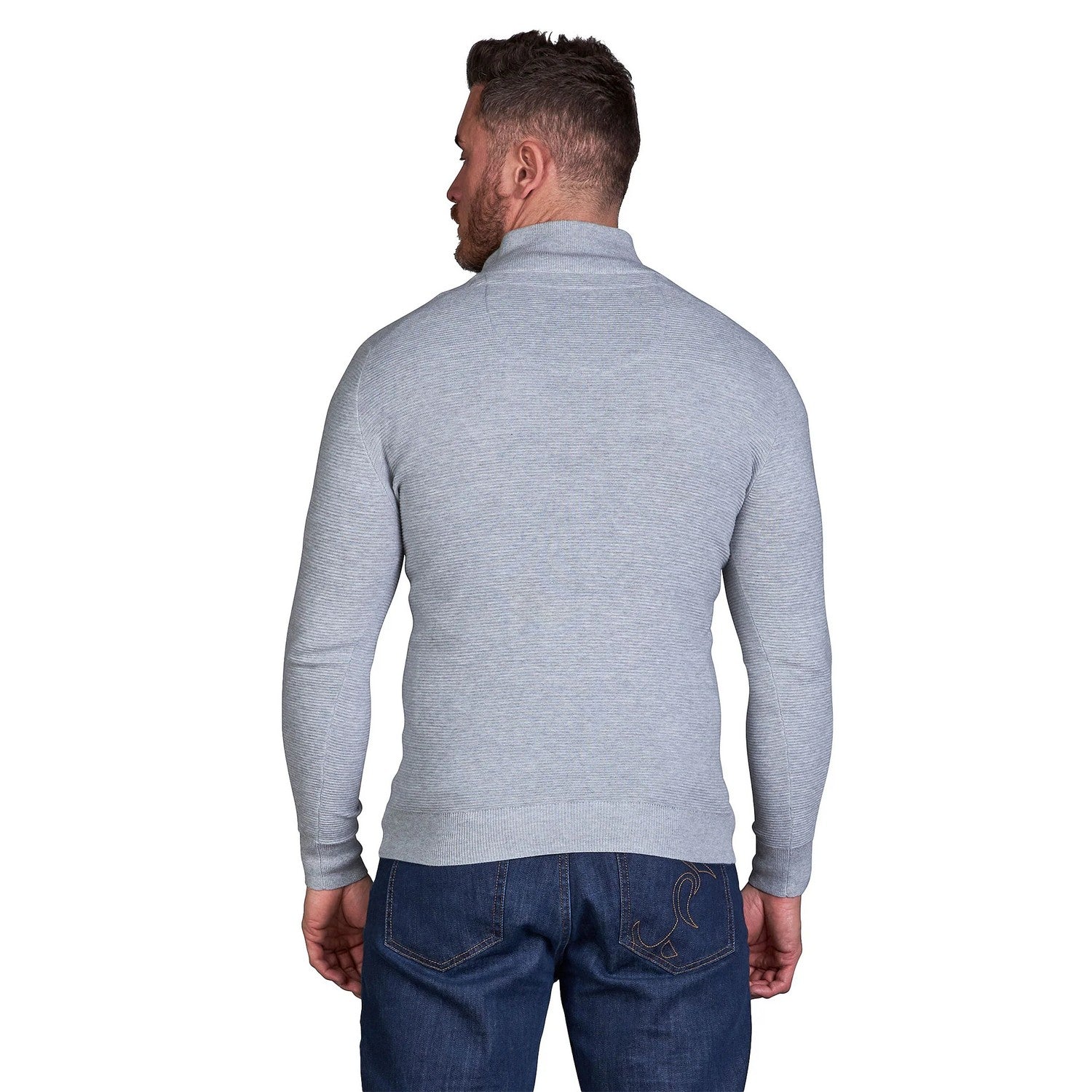 Grey Marl - Back - Raging Bull Mens Classic Ribbed Textured Quarter Zip Jumper