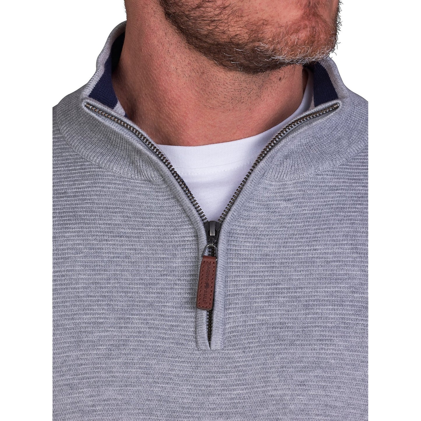 Grey Marl - Side - Raging Bull Mens Classic Ribbed Textured Quarter Zip Jumper