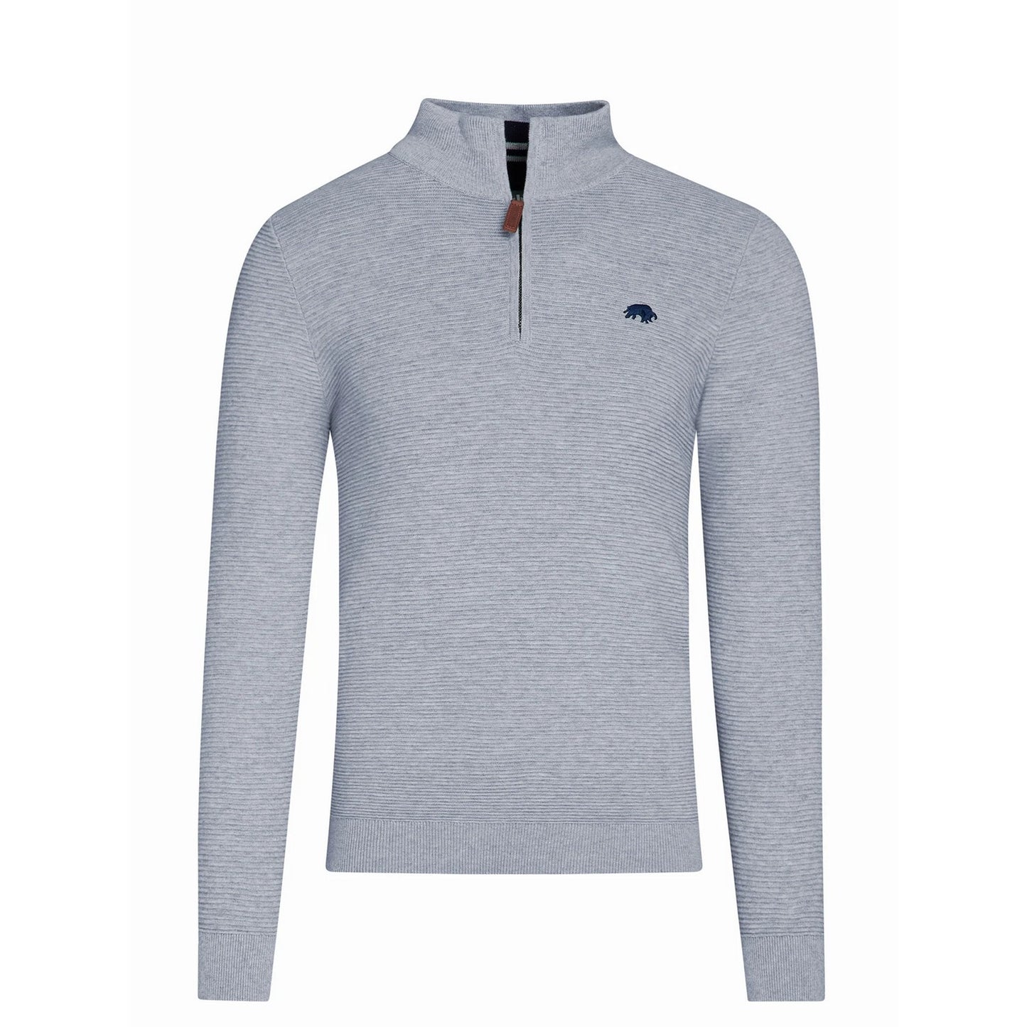 Grey Marl - Front - Raging Bull Mens Classic Ribbed Textured Quarter Zip Jumper