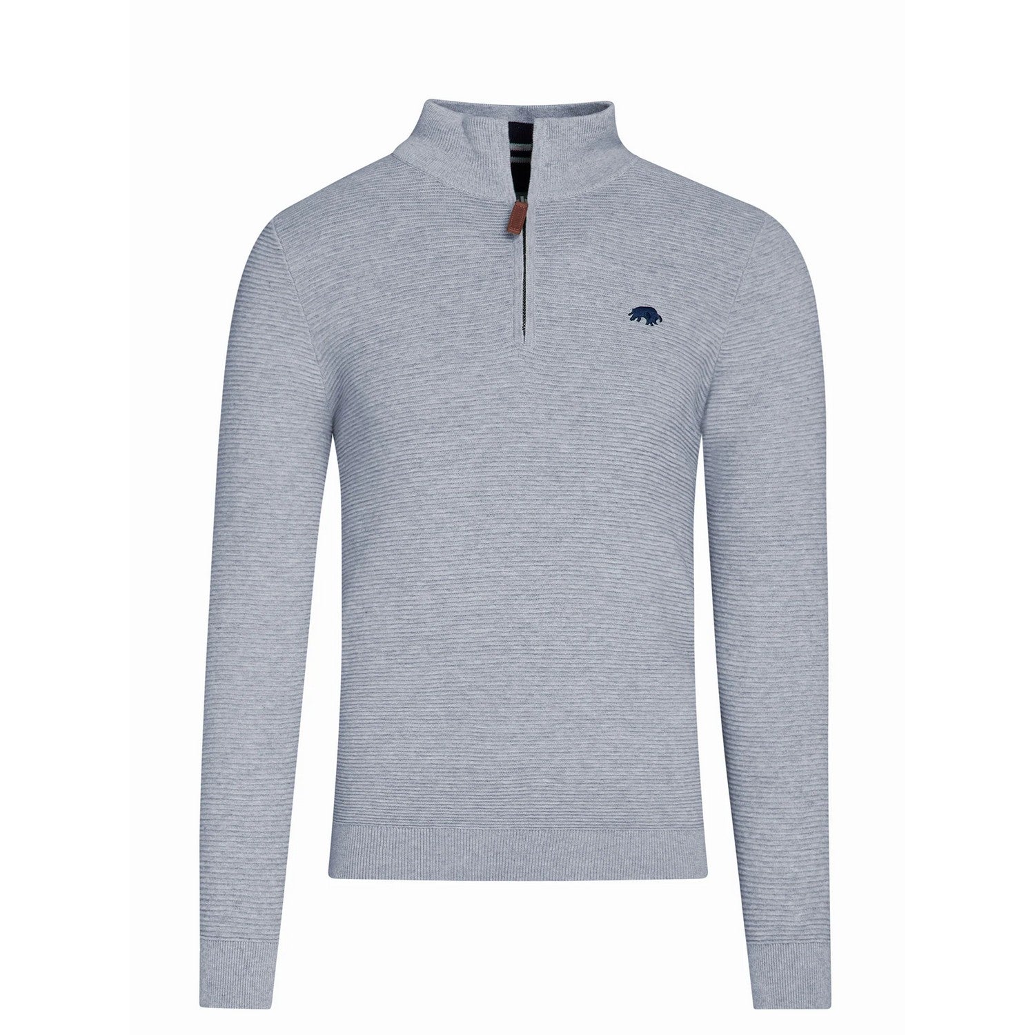 Grey Marl - Front - Raging Bull Mens Classic Ribbed Textured Quarter Zip Jumper