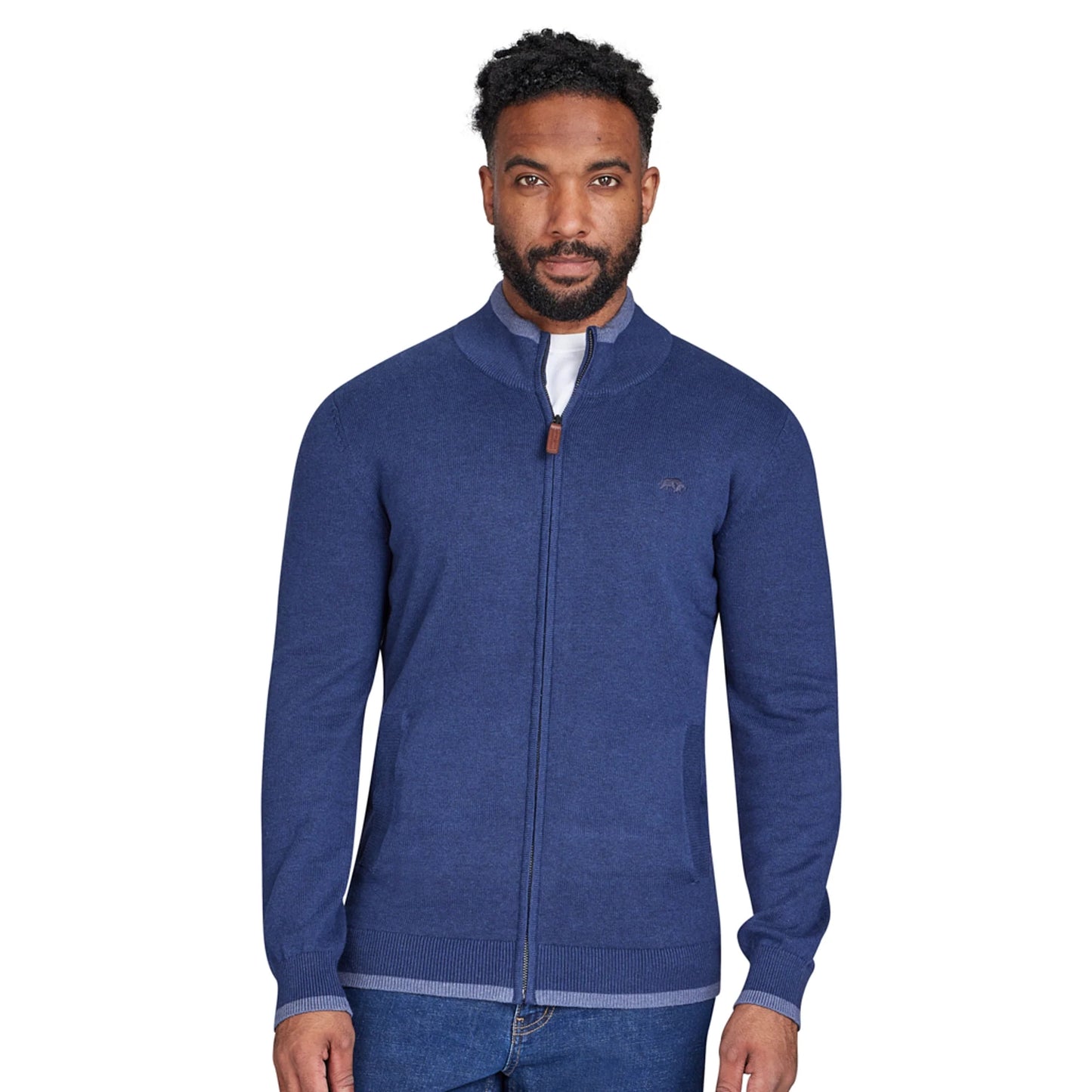 Navy - Side - Raging Bull Mens Full Zip Cardigan