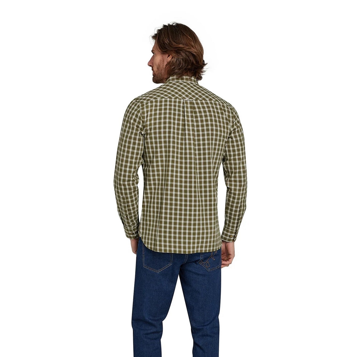Khaki Green - Back - Raging Bull Mens Micro Checked Brushed Cotton Long-Sleeved Shirt