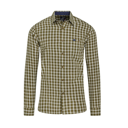 Khaki Green - Front - Raging Bull Mens Micro Checked Brushed Cotton Long-Sleeved Shirt