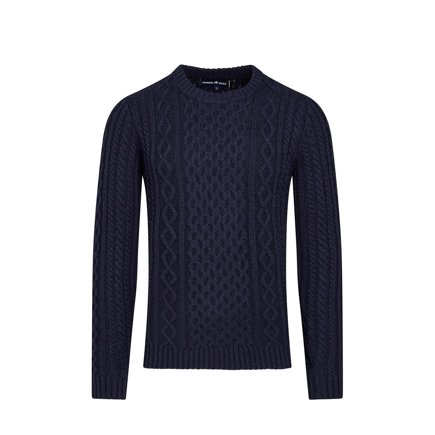 Navy - Front - Raging Bull Mens Chunky Cable Knit Crew Neck Jumper