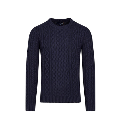 Navy - Front - Raging Bull Mens Chunky Cable Knit Crew Neck Jumper