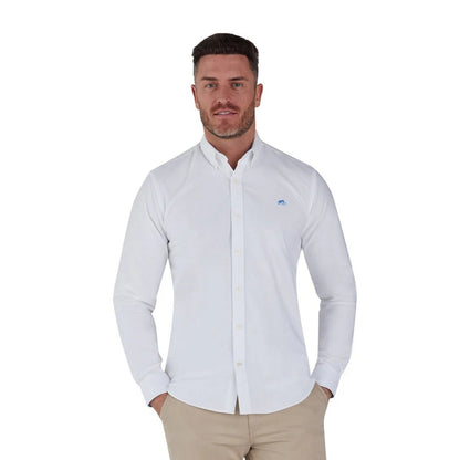 White - Side - Raging Bull Mens Classic Oxford Long-Sleeved Shirt
