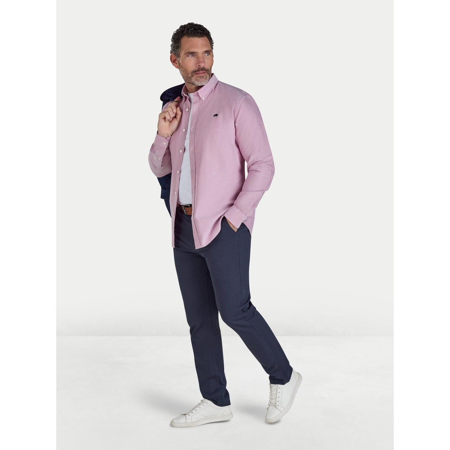 Deep Red - Side - Raging Bull Mens Classic Oxford Long-Sleeved Shirt