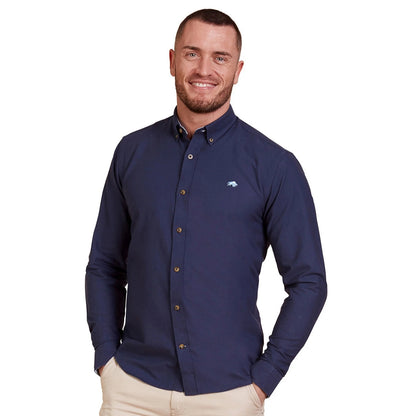 Navy - Side - Raging Bull Mens Classic Oxford Long-Sleeved Shirt