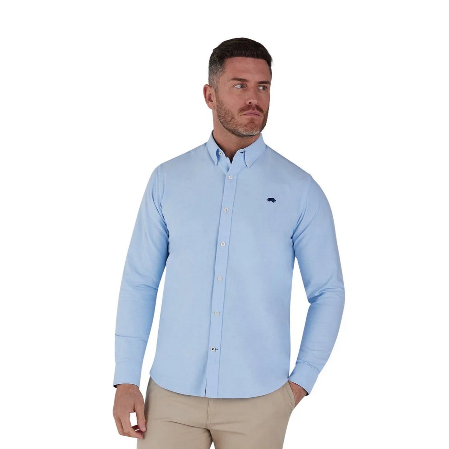 Sky Blue - Back - Raging Bull Mens Classic Oxford Long-Sleeved Shirt