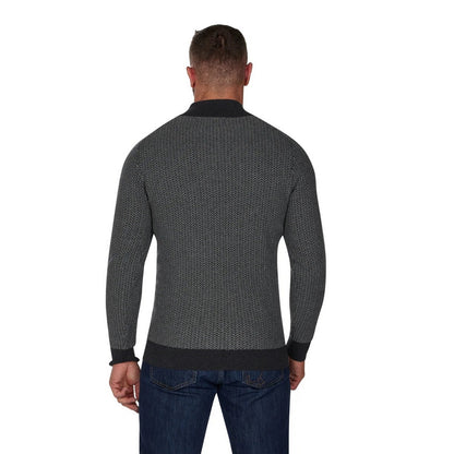 Grey Marl - Back - Raging Bull Mens Herringbone Textured Knit Quarter Zip Pullover