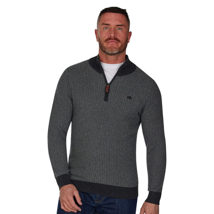 Grey Marl - Side - Raging Bull Mens Herringbone Textured Knit Quarter Zip Pullover