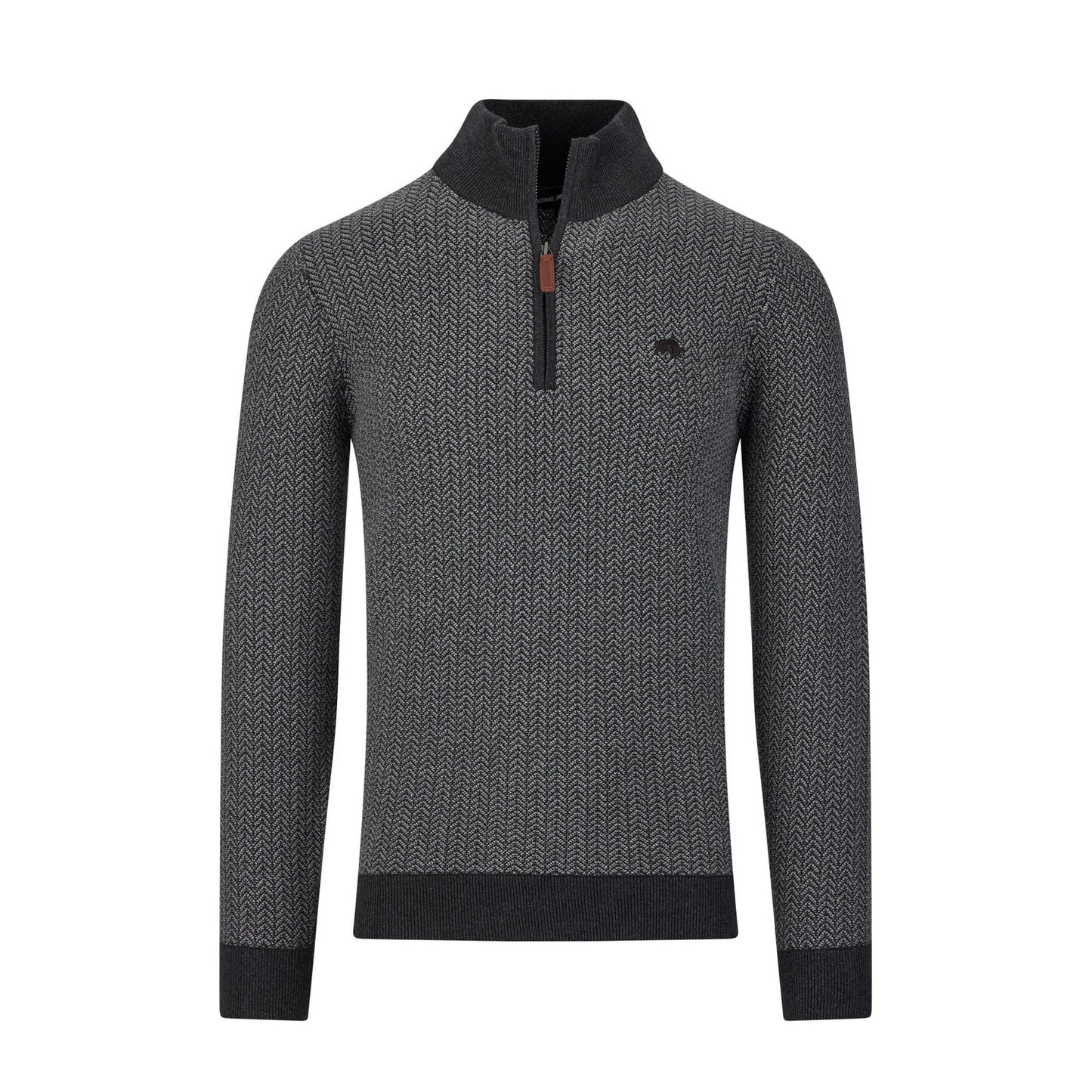 Grey Marl - Front - Raging Bull Mens Herringbone Textured Knit Quarter Zip Pullover