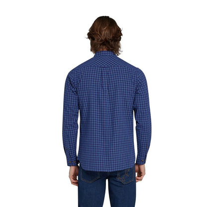 Navy - Back - Raging Bull Mens Windowpane Check Brushed Cotton Long-Sleeved Shirt