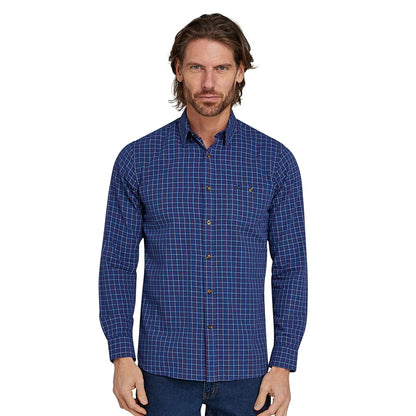 Navy - Side - Raging Bull Mens Windowpane Check Brushed Cotton Long-Sleeved Shirt