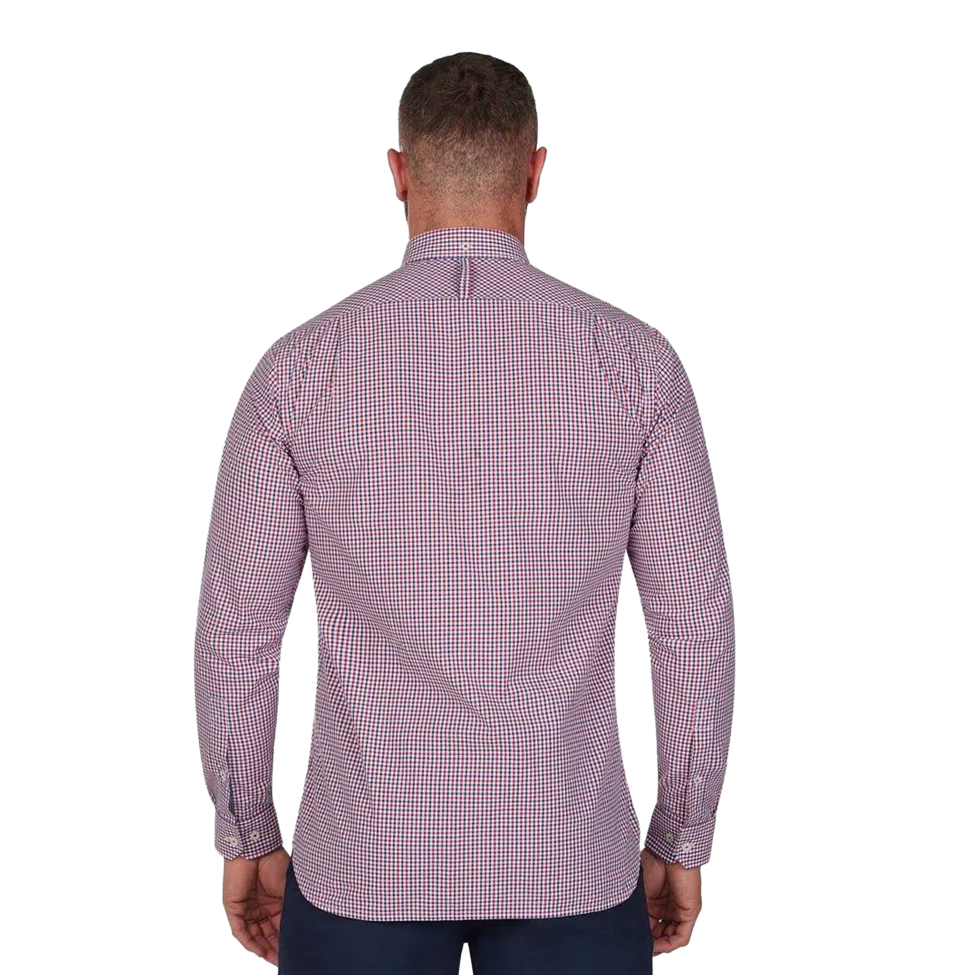 Red - Back - Raging Bull Mens Gingham Check Peached Poplin Long-Sleeved Shirt