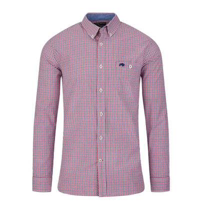 Red - Front - Raging Bull Mens Gingham Check Peached Poplin Long-Sleeved Shirt
