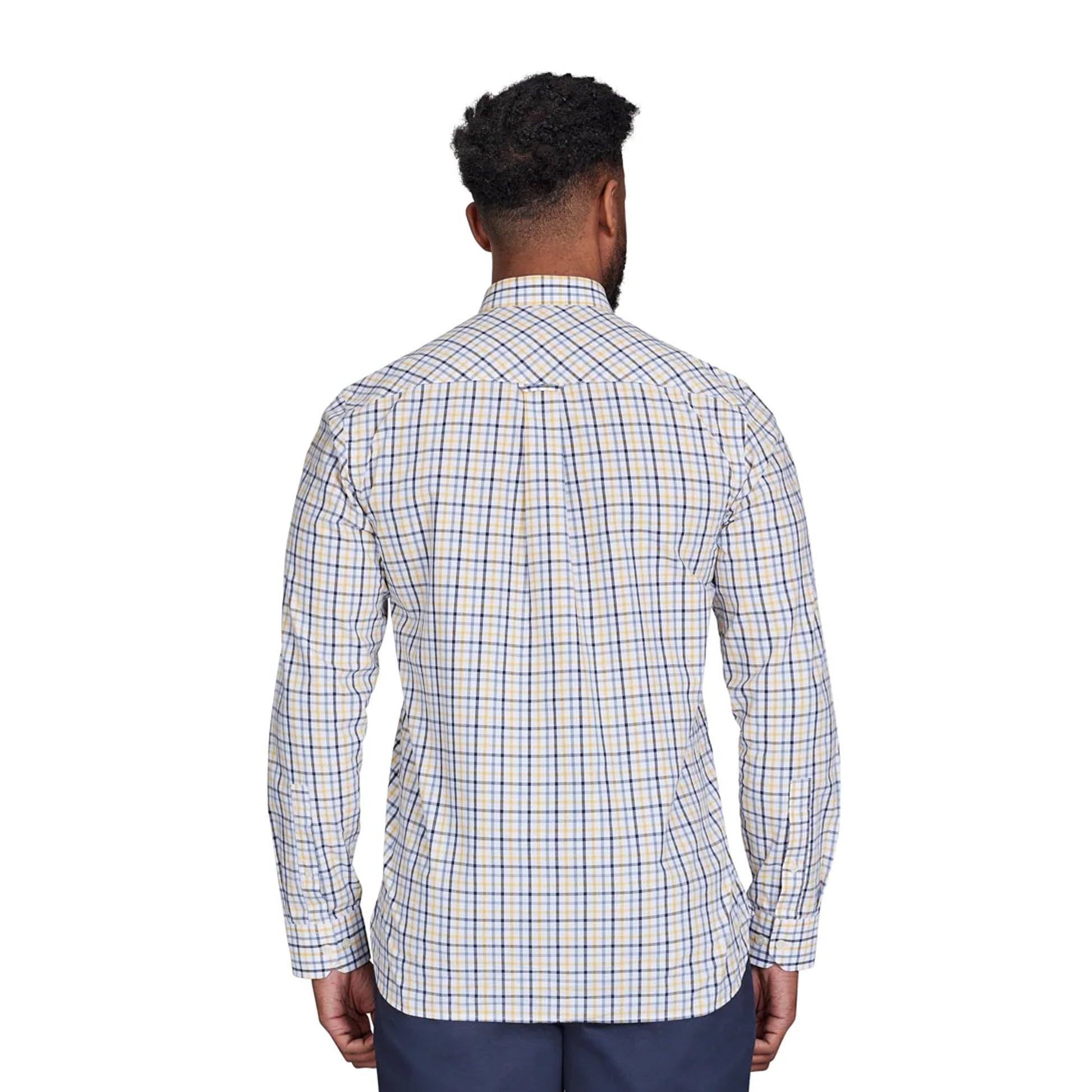 Yellow - Back - Raging Bull Mens Micro Gingham Check Long-Sleeved Shirt