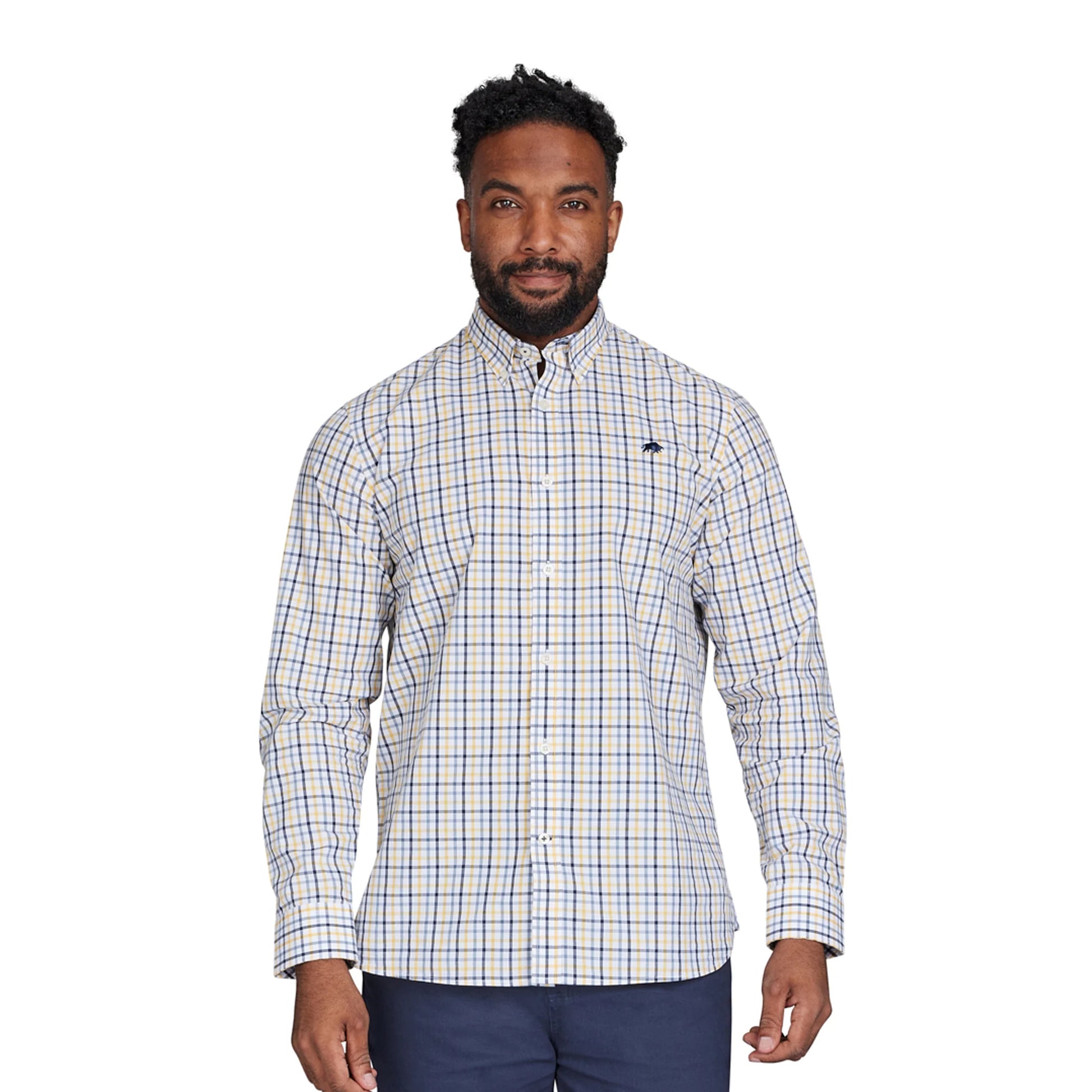 Yellow - Side - Raging Bull Mens Micro Gingham Check Long-Sleeved Shirt