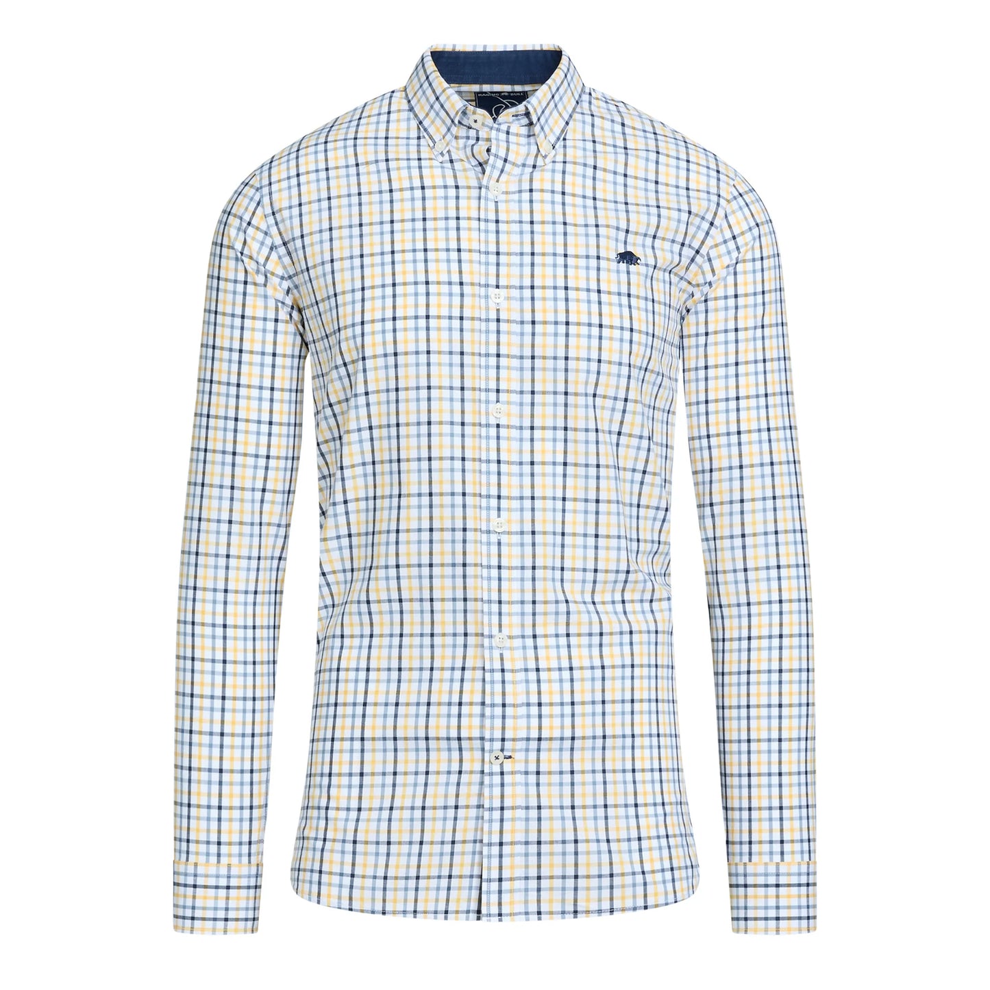 Yellow - Front - Raging Bull Mens Micro Gingham Check Long-Sleeved Shirt
