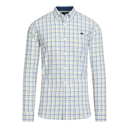 Yellow - Front - Raging Bull Mens Micro Gingham Check Long-Sleeved Shirt