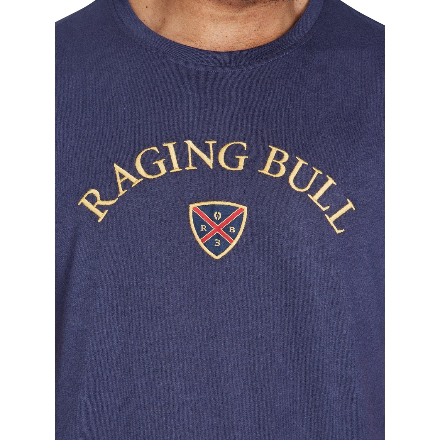 Navy - Side - Raging Bull Mens Crest Embroidered T-Shirt