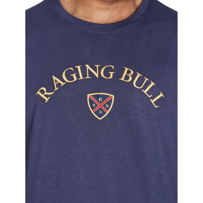 Navy - Side - Raging Bull Mens Crest Embroidered T-Shirt