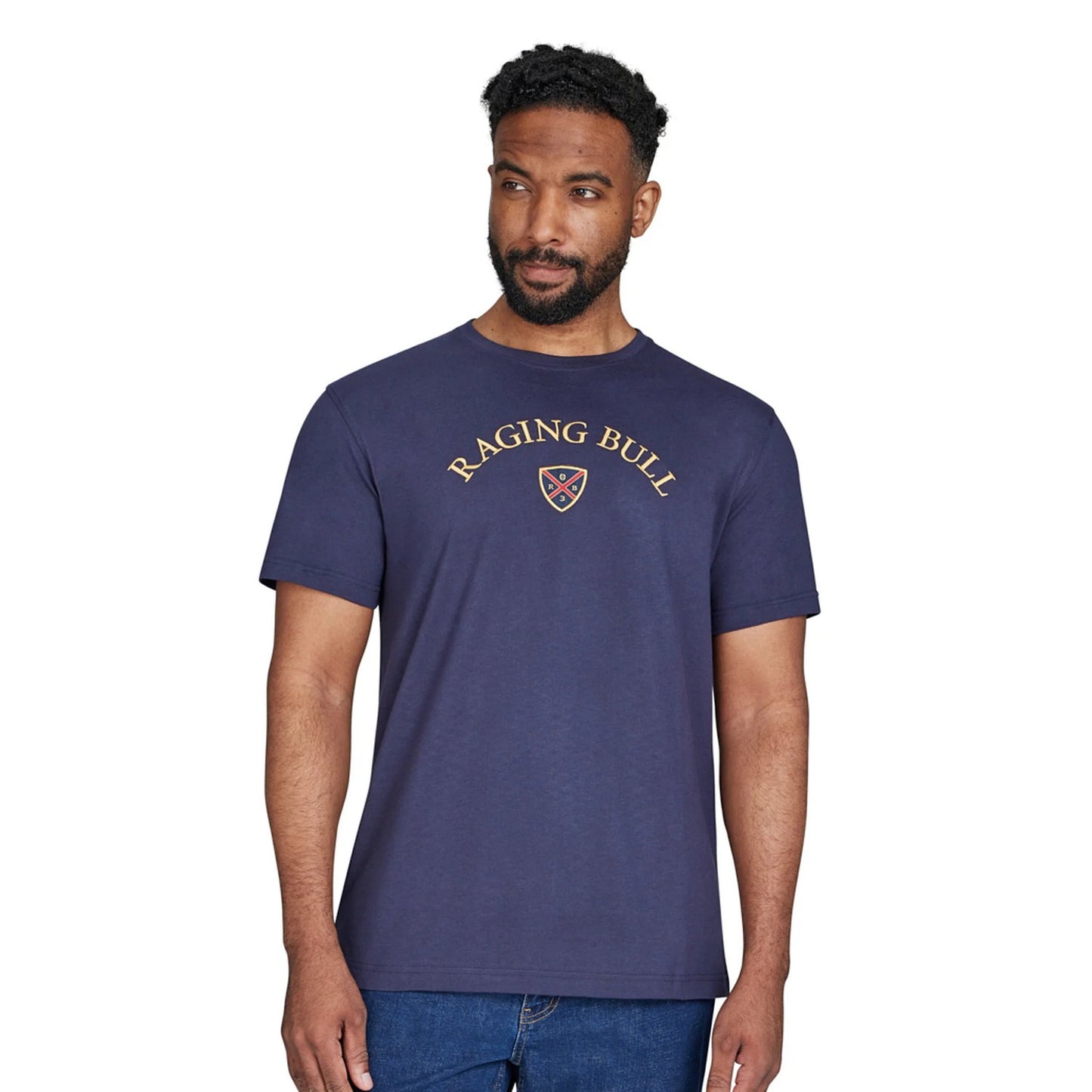Navy - Lifestyle - Raging Bull Mens Crest Embroidered T-Shirt
