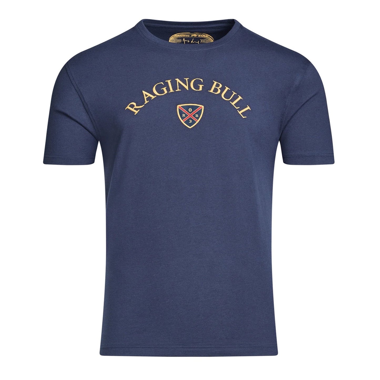 Navy - Front - Raging Bull Mens Crest Embroidered T-Shirt