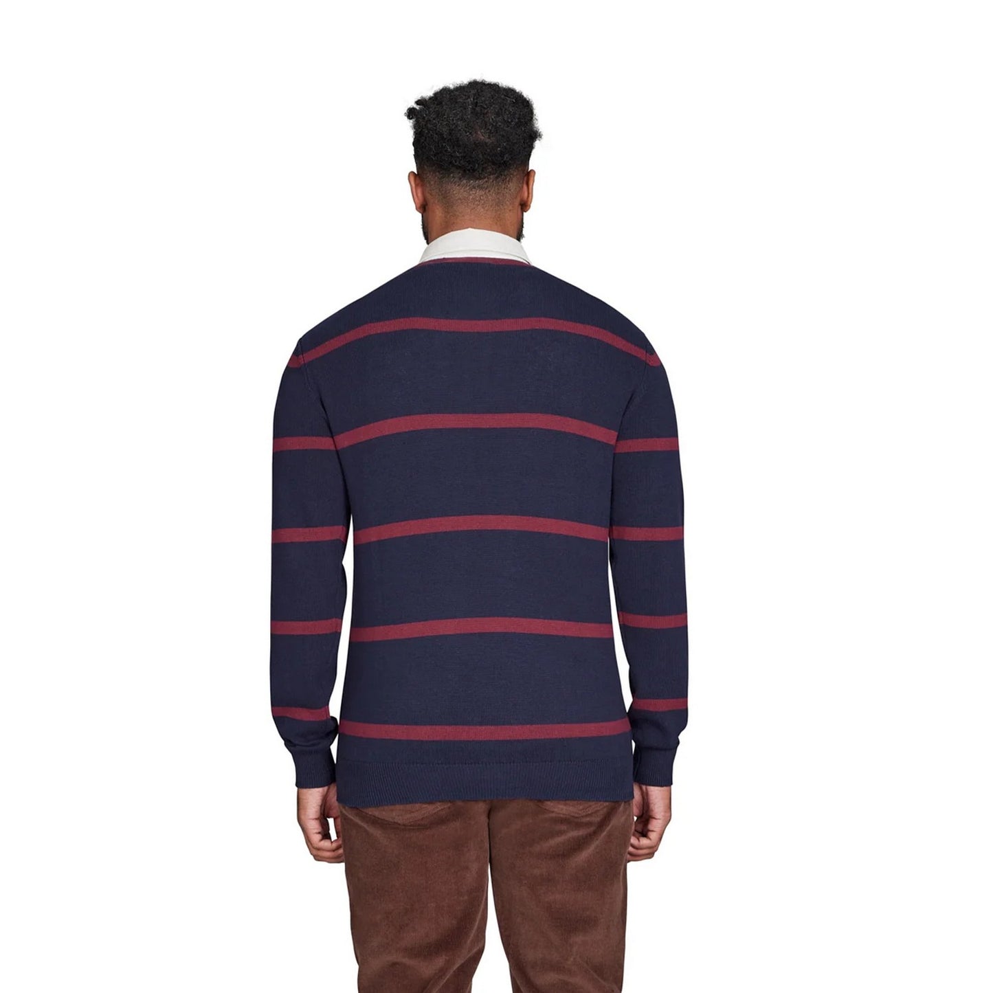 Navy - Back - Raging Bull Mens Knitted Rugby Shirt