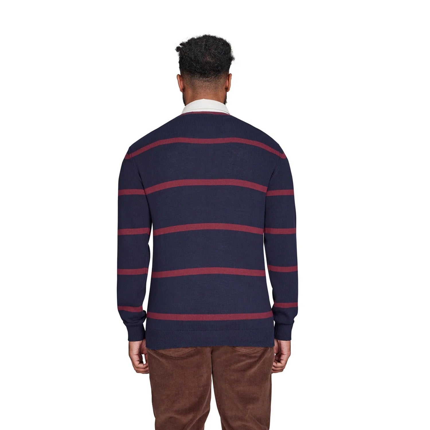 Navy - Back - Raging Bull Mens Knitted Rugby Shirt