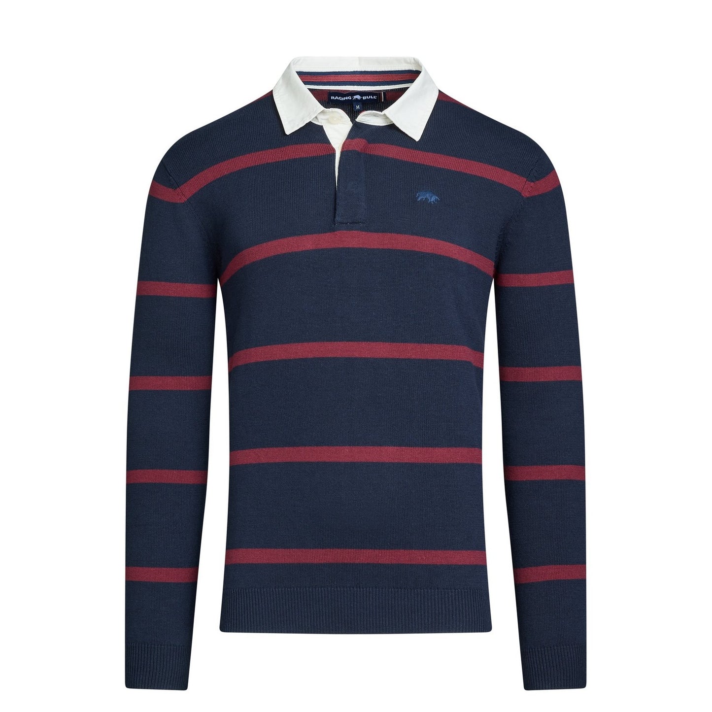 Navy - Front - Raging Bull Mens Knitted Rugby Shirt