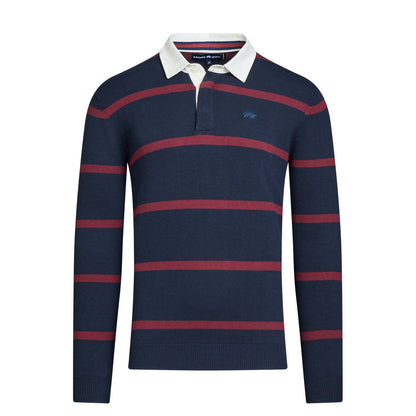 Navy - Front - Raging Bull Mens Knitted Rugby Shirt