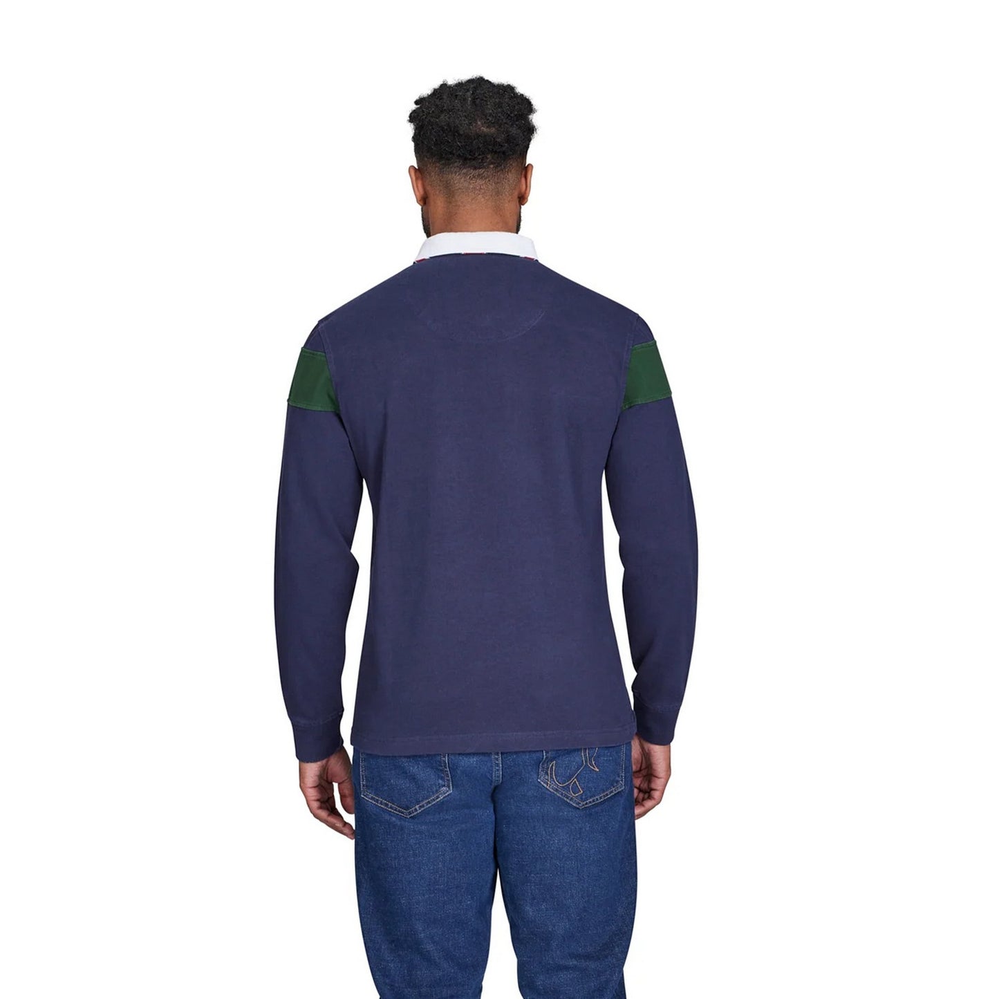 Navy - Back - Raging Bull Mens Embroidered Long-Sleeved Rugby Shirt