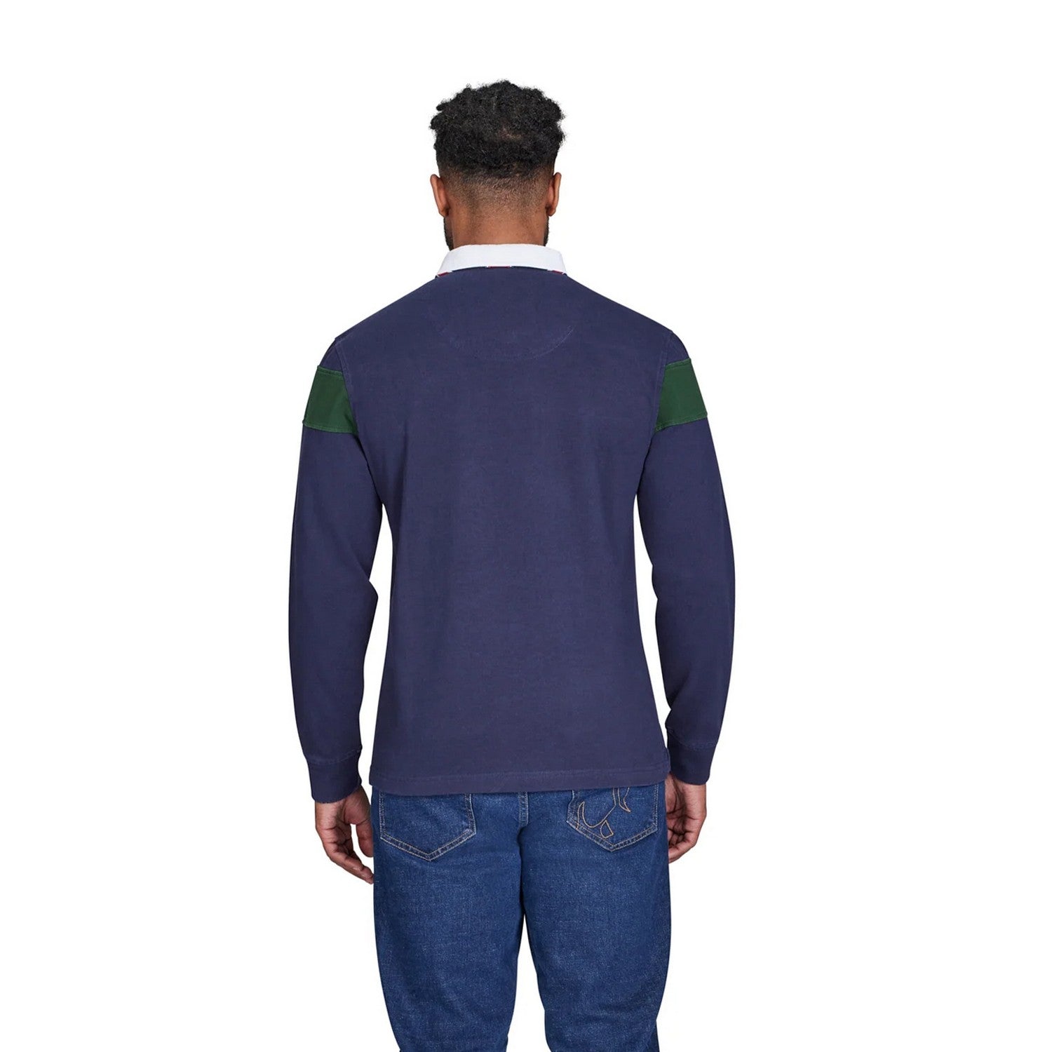 Navy - Back - Raging Bull Mens Embroidered Long-Sleeved Rugby Shirt