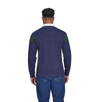 Navy - Back - Raging Bull Mens Embroidered Long-Sleeved Rugby Shirt