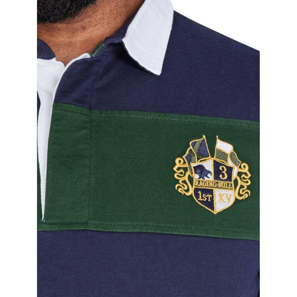 Navy - Side - Raging Bull Mens Embroidered Long-Sleeved Rugby Shirt