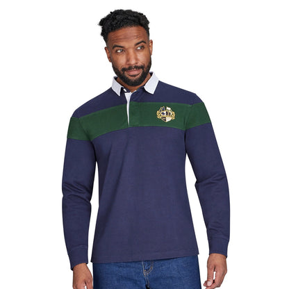 Navy - Pack Shot - Raging Bull Mens Embroidered Long-Sleeved Rugby Shirt