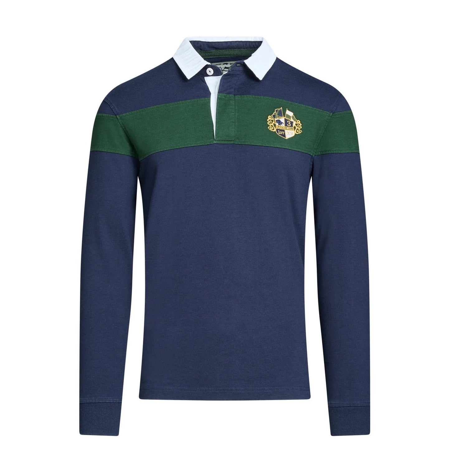 Navy - Front - Raging Bull Mens Embroidered Long-Sleeved Rugby Shirt